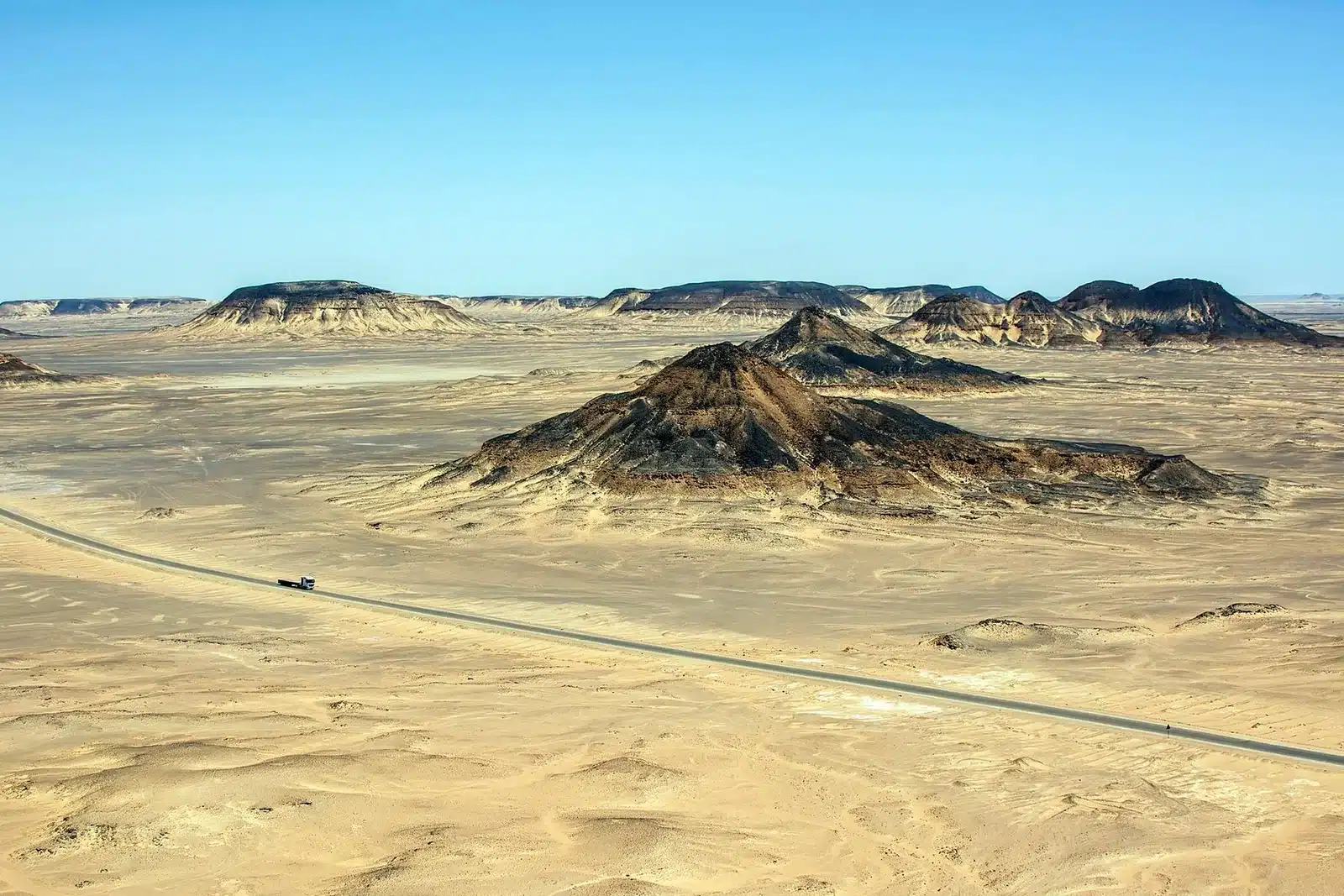 Black Desert Egypt hills beside the Bahariya to Farafra road