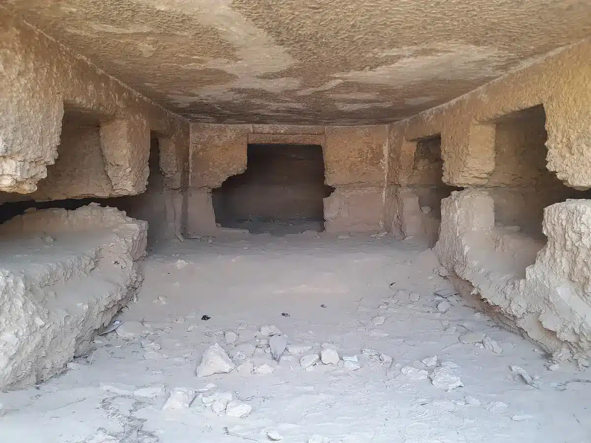 Interior chamber of a rock-cut tomb at Mountain of the Dead Siwa