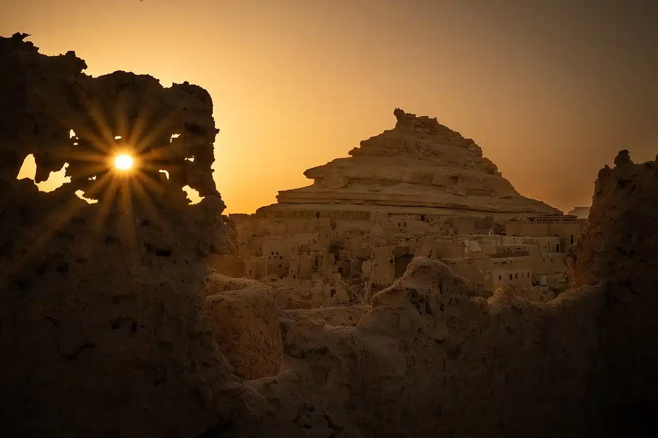 Shali Fortress at sunset near central Siwa Oasis hotels