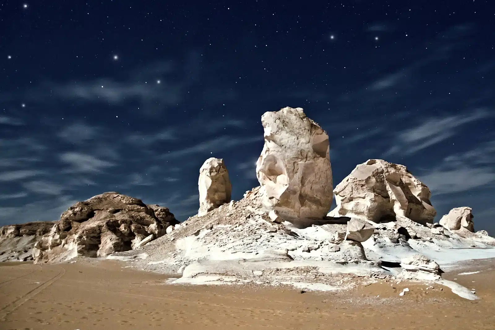 White Desert camping landscape at night