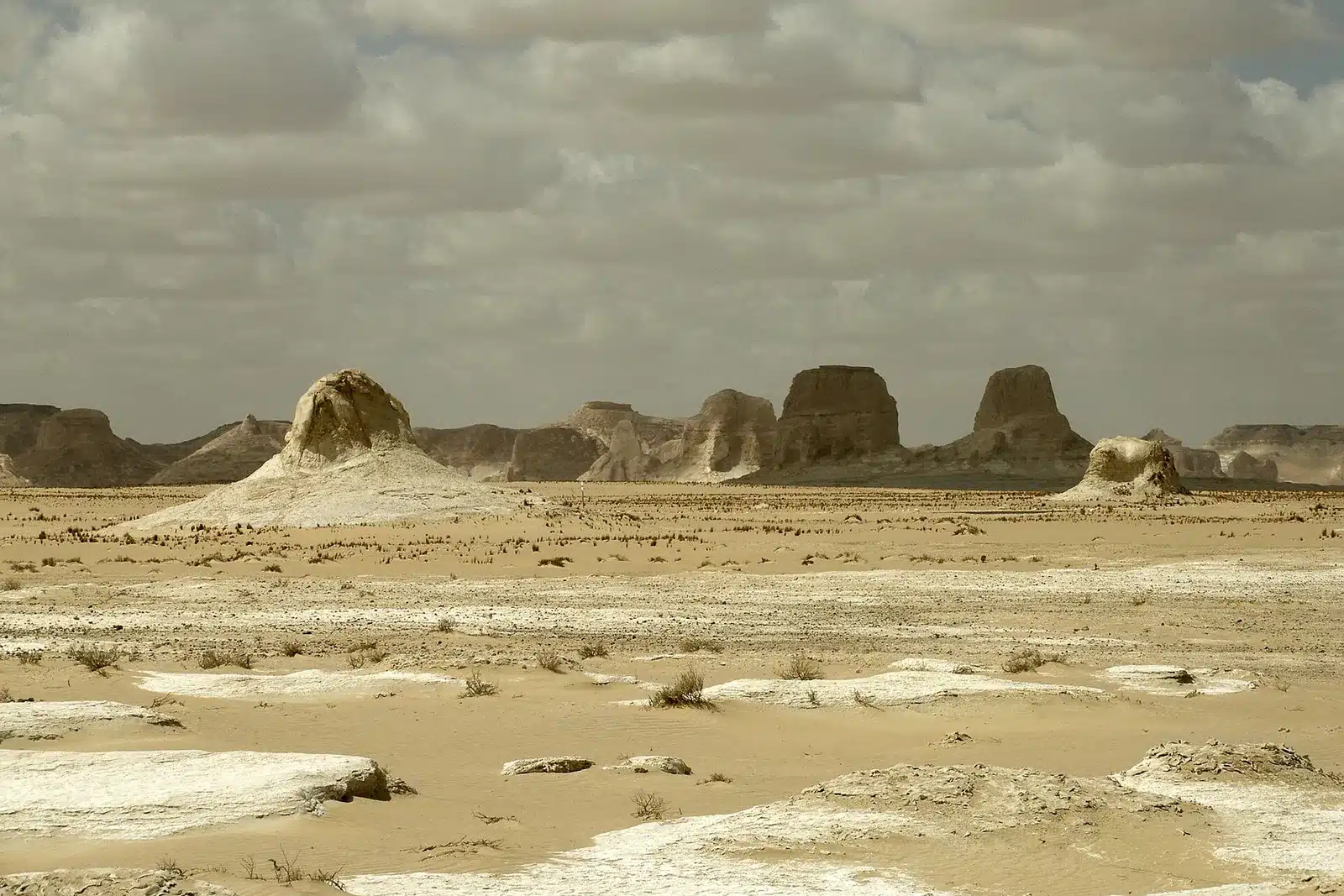White Desert Egypt chalk rock formations across the desert landscape