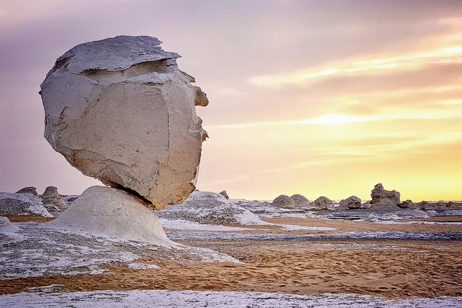 White Desert Egypt chalk field on a safari tour