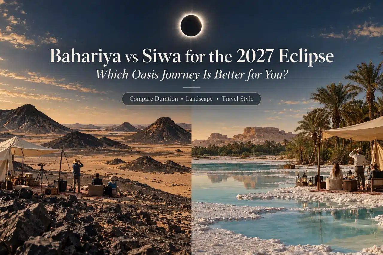 Bahariya Black Desert and Siwa Oasis compared for the 2027 total solar eclipse in Egypt