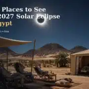 Private total solar eclipse viewing setting in Egypt's Black Desert near Bahariya Oasis