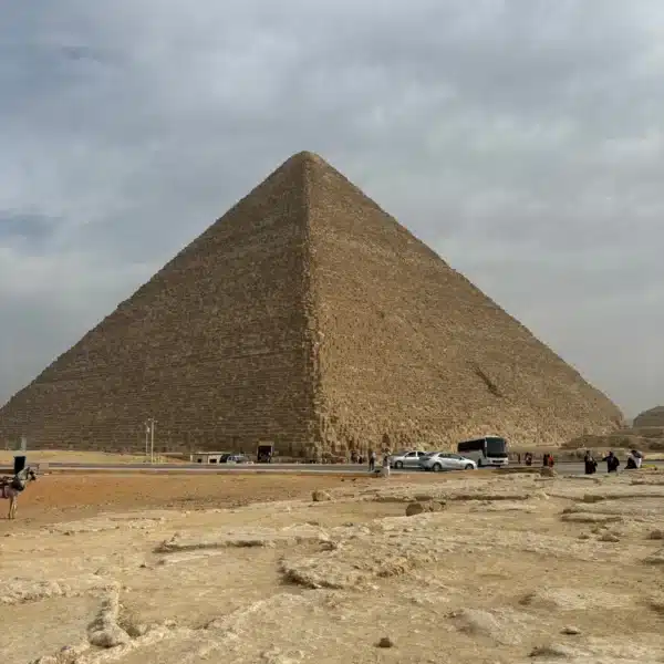 Wide unobstructed view of the Great Pyramid of Khufu at Giza