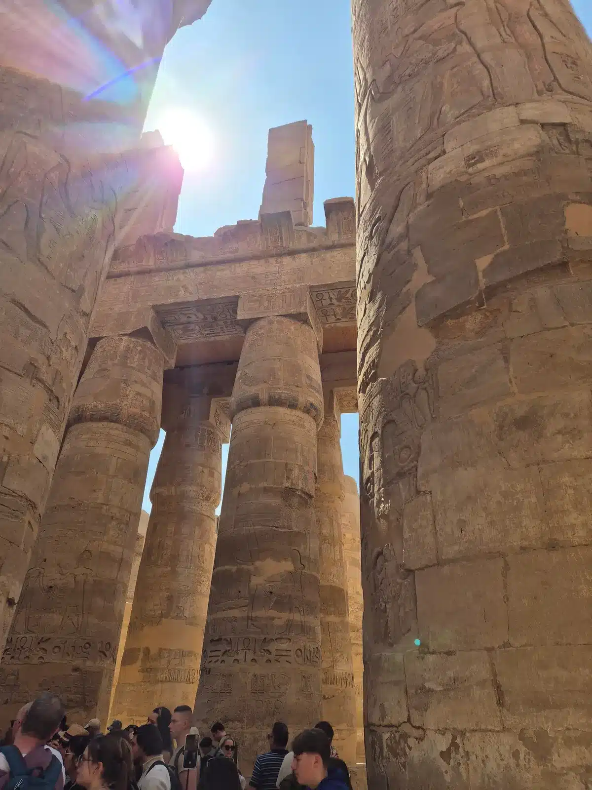 Sunlight between the ancient columns of Karnak Temple Luxor