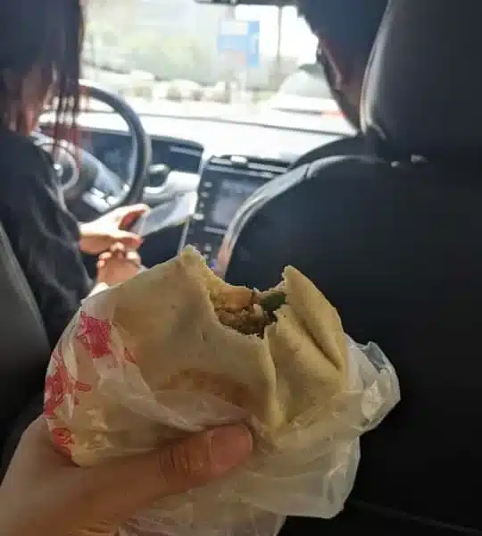 Light meal inside a private air-conditioned vehicle during a Cairo tour