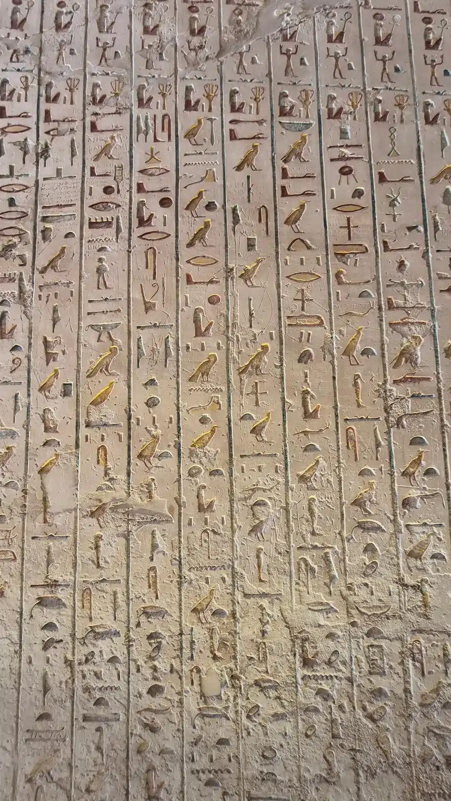 Colorful hieroglyphs inside a royal tomb in the Valley of the Kings