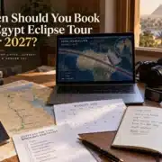 Travel planning desk for the 2 August 2027 total solar eclipse in Egypt