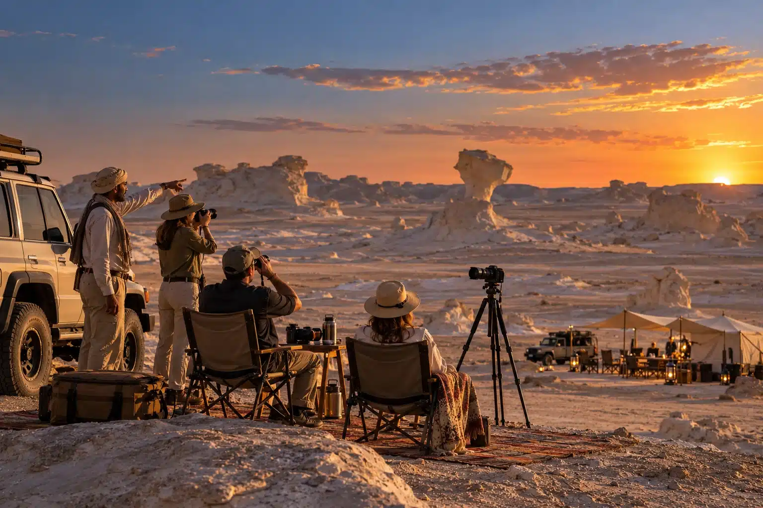 Travelers photographing Egypt's White Desert during a private Western Desert journey