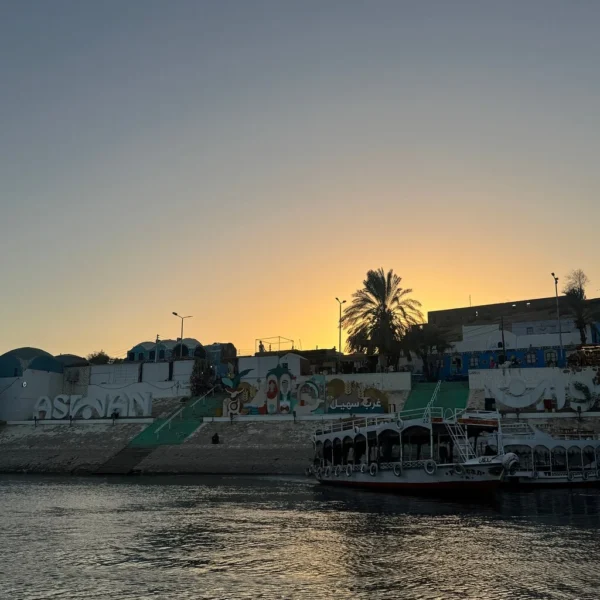 Golden sunset over the Nile in Aswan during a Christmas cruise