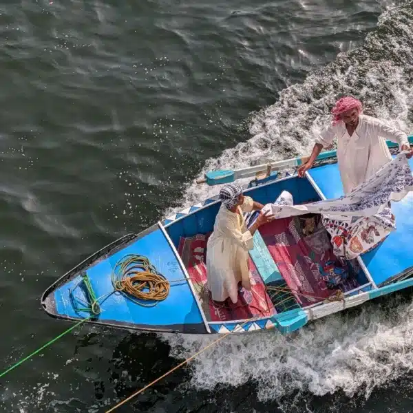 Colorful Nubian boat crossing the Nile in Aswan