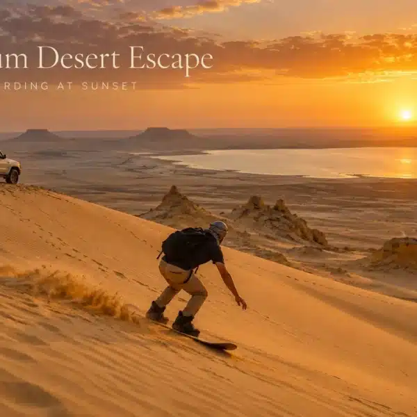 Sandboarding at sunset during a Fayoum Christmas desert escape