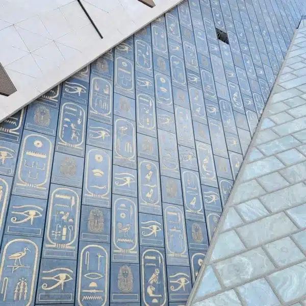 Hieroglyphic facade of the Grand Egyptian Museum in Cairo