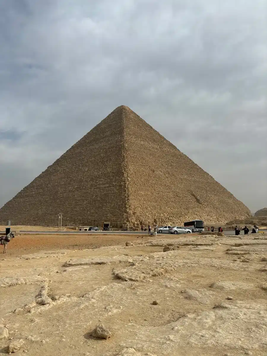 Wide unobstructed view of the Great Pyramid of Khufu at Giza