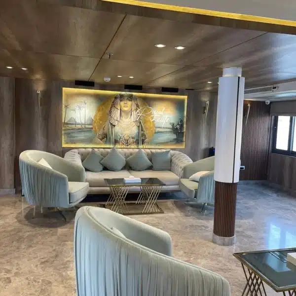 Comfortable lounge inside a Nile cruise ship from Luxor to Aswan