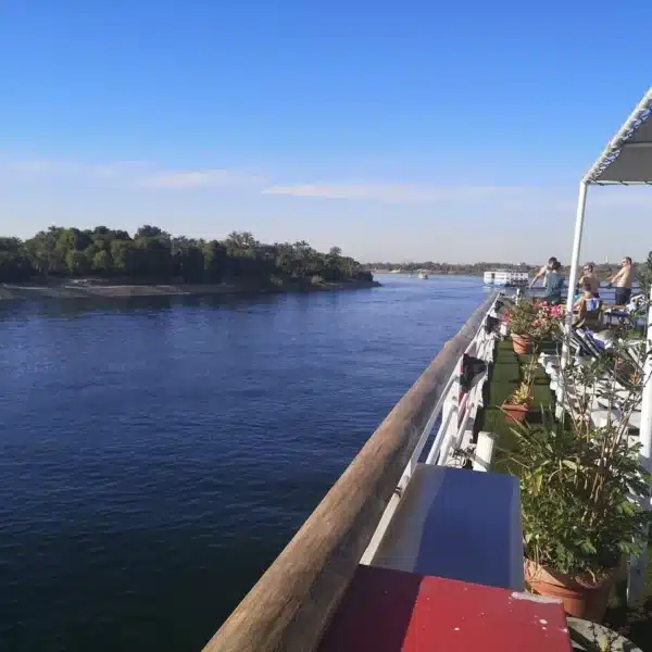 View from a Nile cruise deck while sailing through Upper Egypt