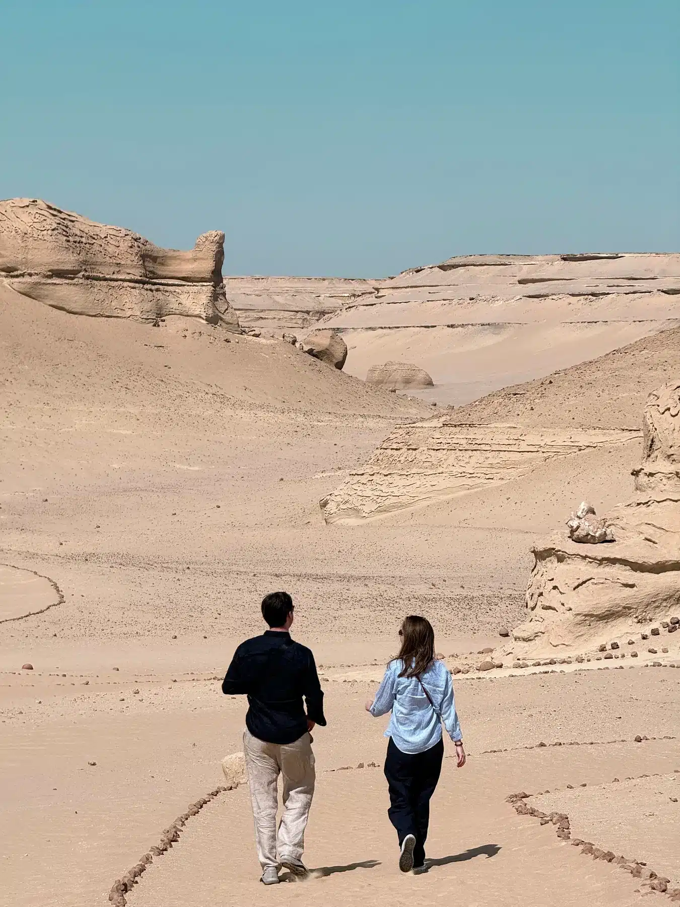 Travelers viewing the rock formations of Wadi Al Hitan Whale Valley